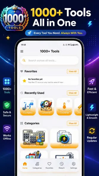 1000+ Tools app — home screen overview